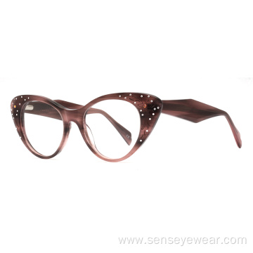 Fashion Women Rhinestone Acetate Optical Frame Glasses